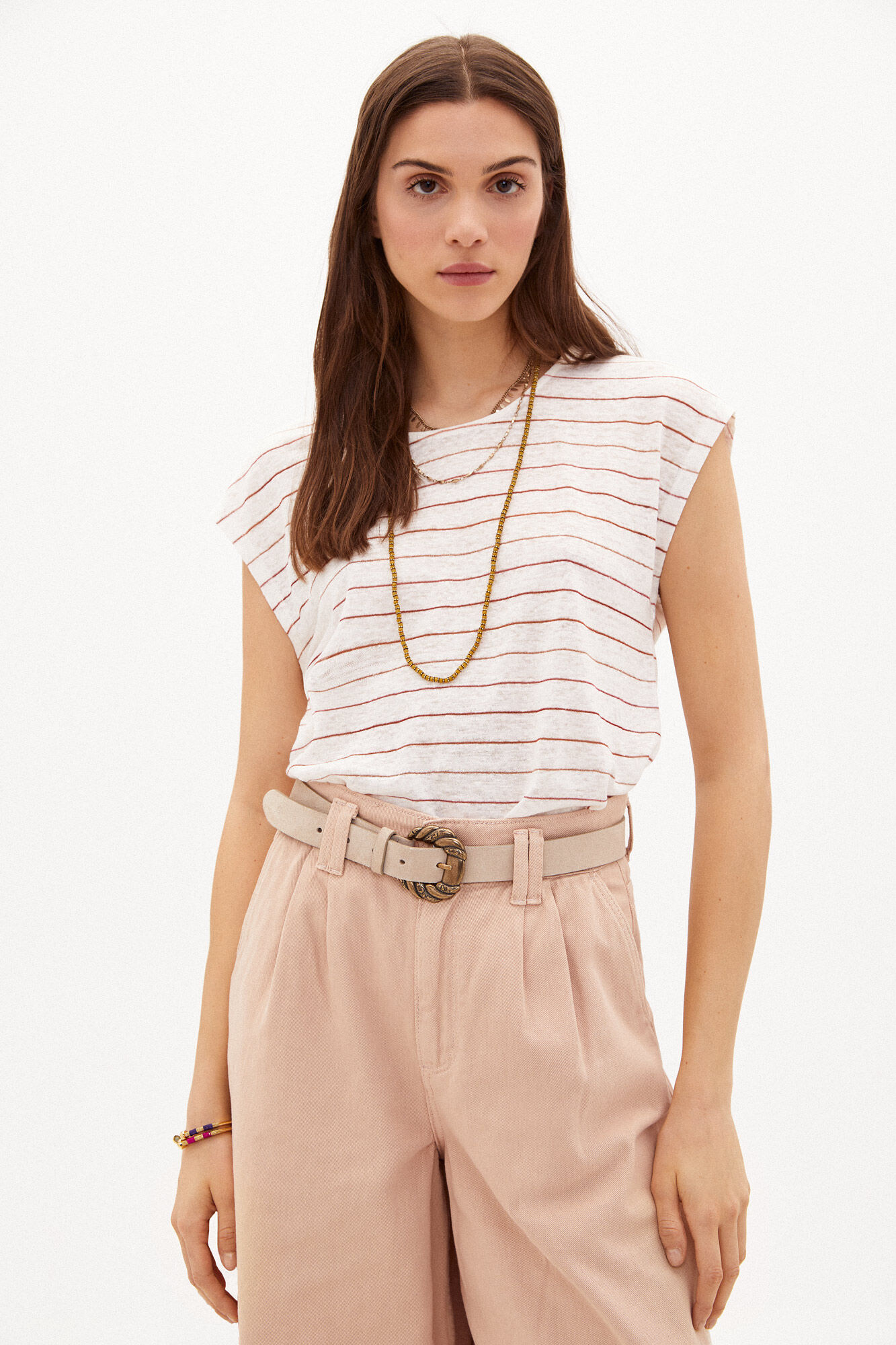 Camiseta Margot de linho listrado - Rosa