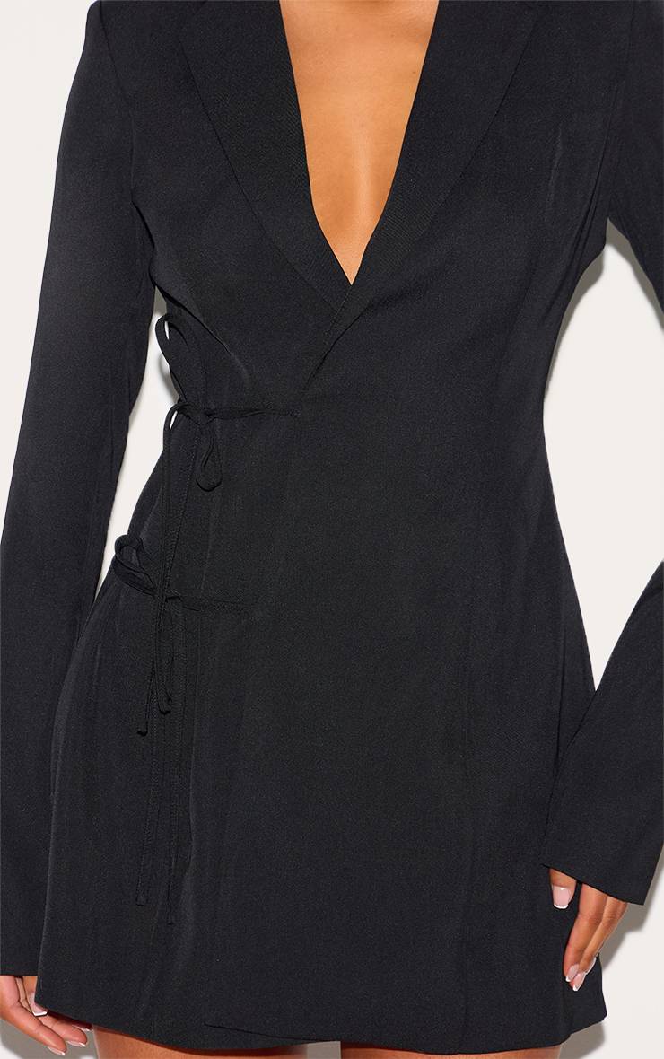 Noir Robe Blazer Cintrée Grande Taille Avec Détail Cravate Nouée Devant