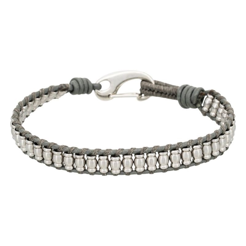 Bracelet Homme acier et cuir gris 