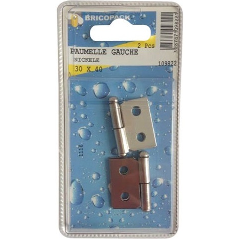 Paumelle gauche nickelee - 30x40 mm - lot de 2