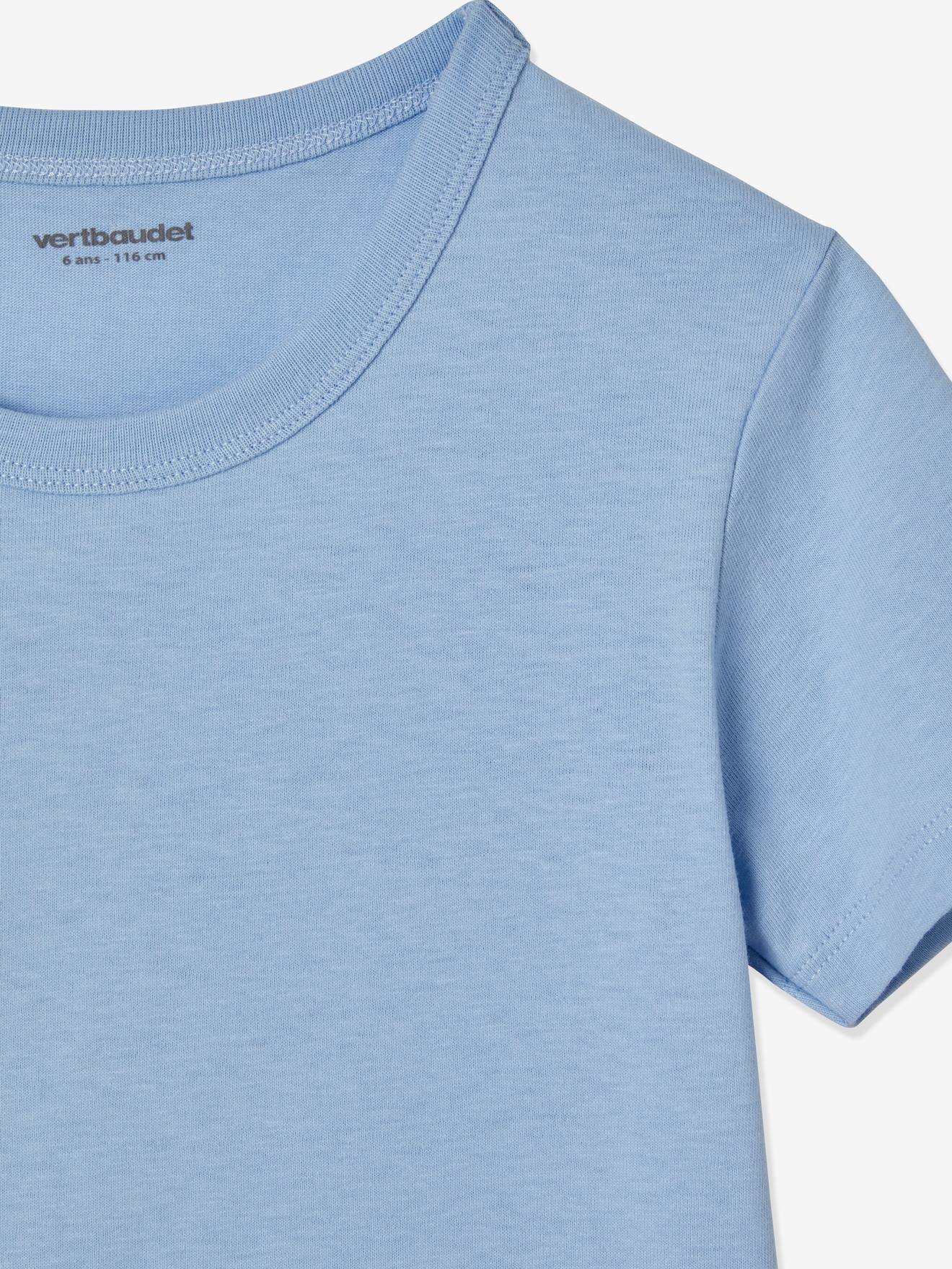 Pacote com 3 camisetas lisas de manga curta azul-claro para meninos