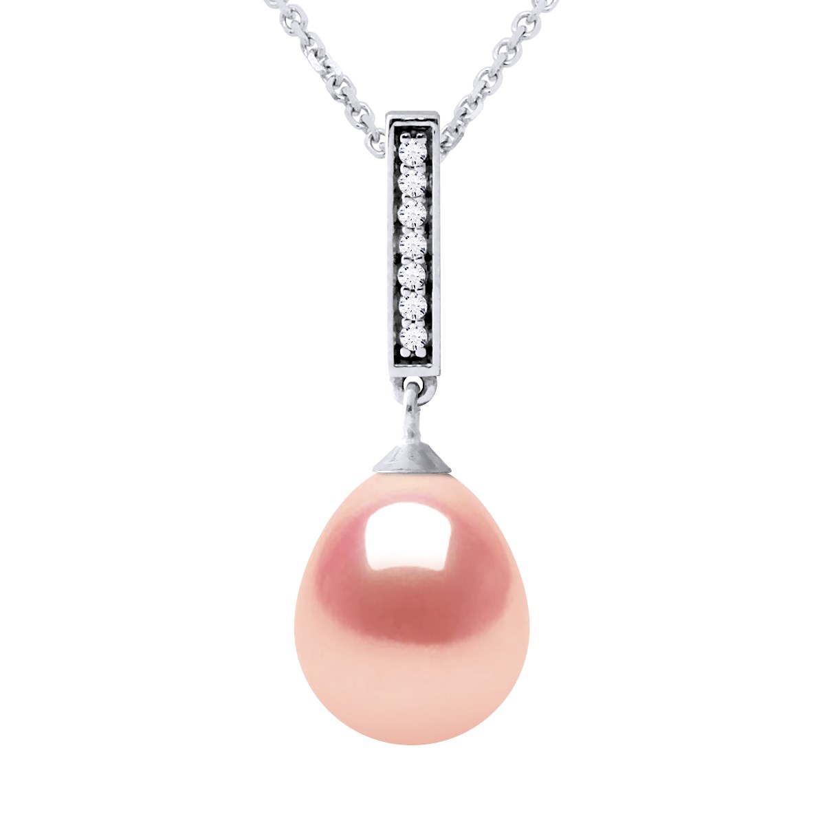 Collier BARETTE Perle d'Eau Douce 9-10 mm Rose Joaillerie Argent 925