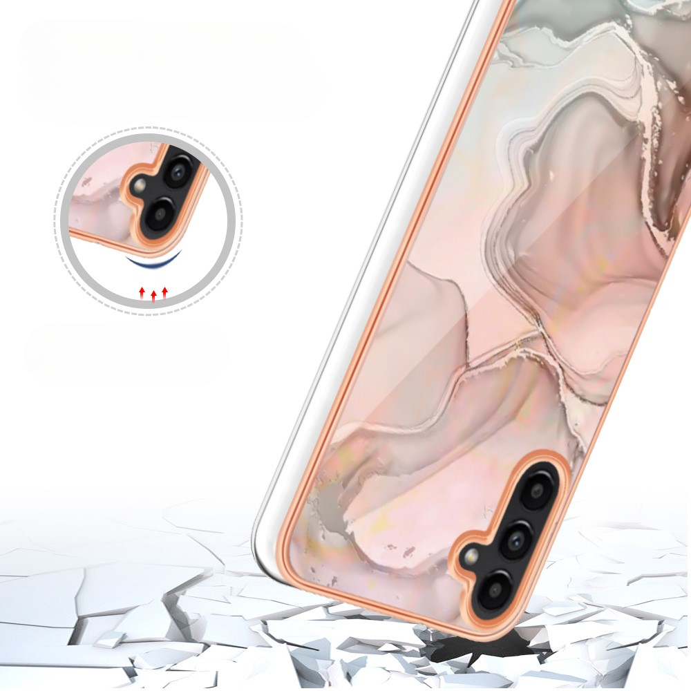 Samsung Galaxy A56 Gummi Case Hülle Galvanisierter Rahmen Marble Marmor Design - Rosa / Roségold