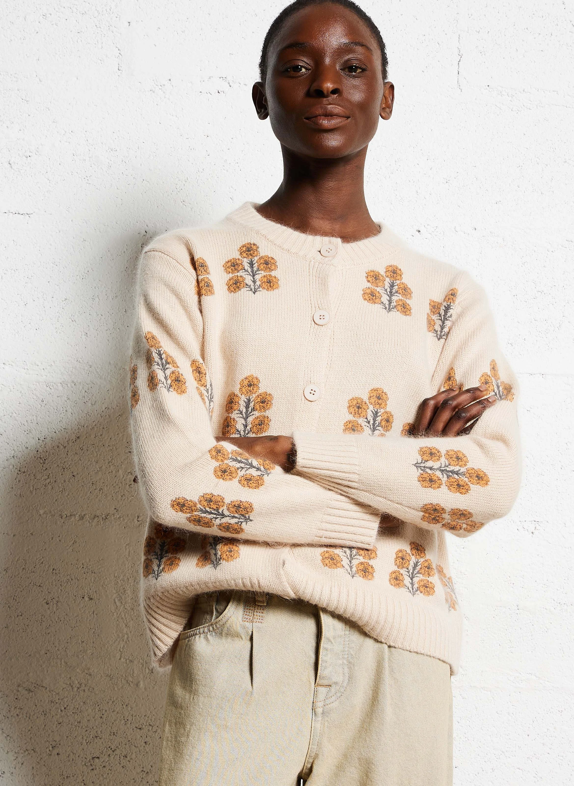 BELEN ASTER - Cardigan droit à motifs| Beige