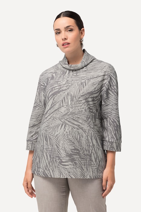 Sweatshirt, Federmuster, Boxy Fit, Stehkragen, 3/4-Arm