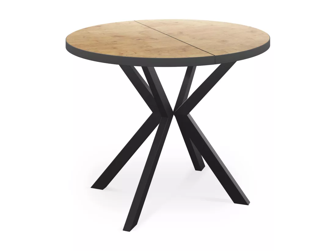 Table Ronde à Rallonges Pour La Salle à Manger - 120/196 Cm - Table Avec Pieds En Métal Noir - Compacte - Chêne Lancelot