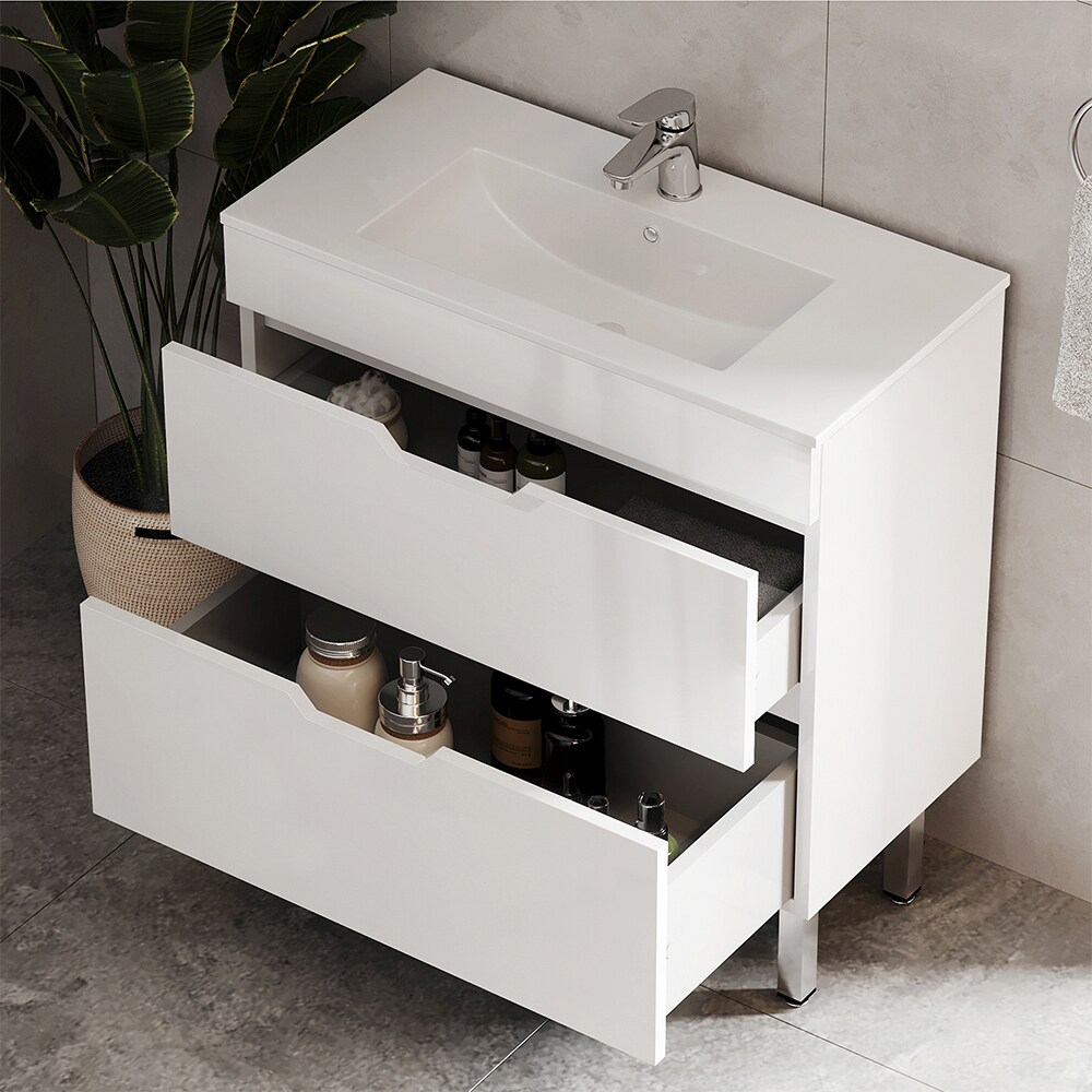 Vicco Waschbecken mit Unterschrank Clayton 80 cm breit, Waschtisch Hochglanz Weiß