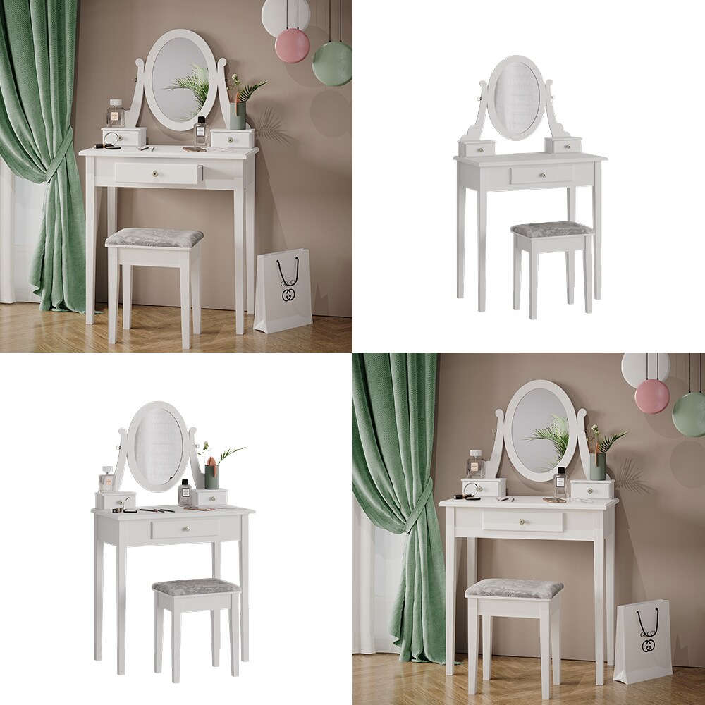 Vicco Schminktisch Frisiertisch Kosmetiktisch Annie Weiß Schminkspiegel Hocker 75x134 cm Barock Schlafzimmerkommode Schminkkommode Schublade Ablage Aufbewahrung Frisierkommode Make-Up-Tisch