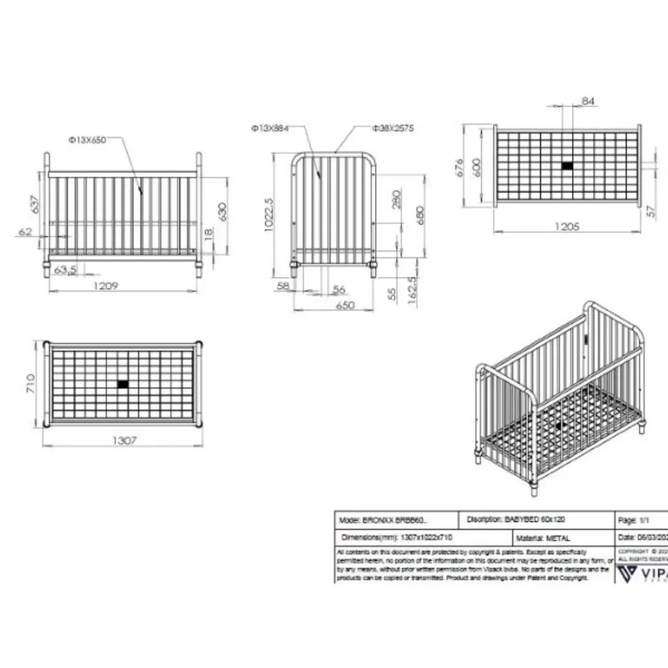 Vipack Babybed Bronxx - 60x120cm - mat zwart