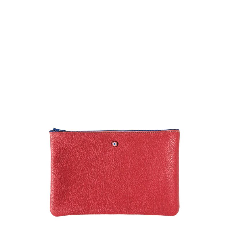 Pochette Camille en cuir UpCyclé 21 cm Rubis Rouge