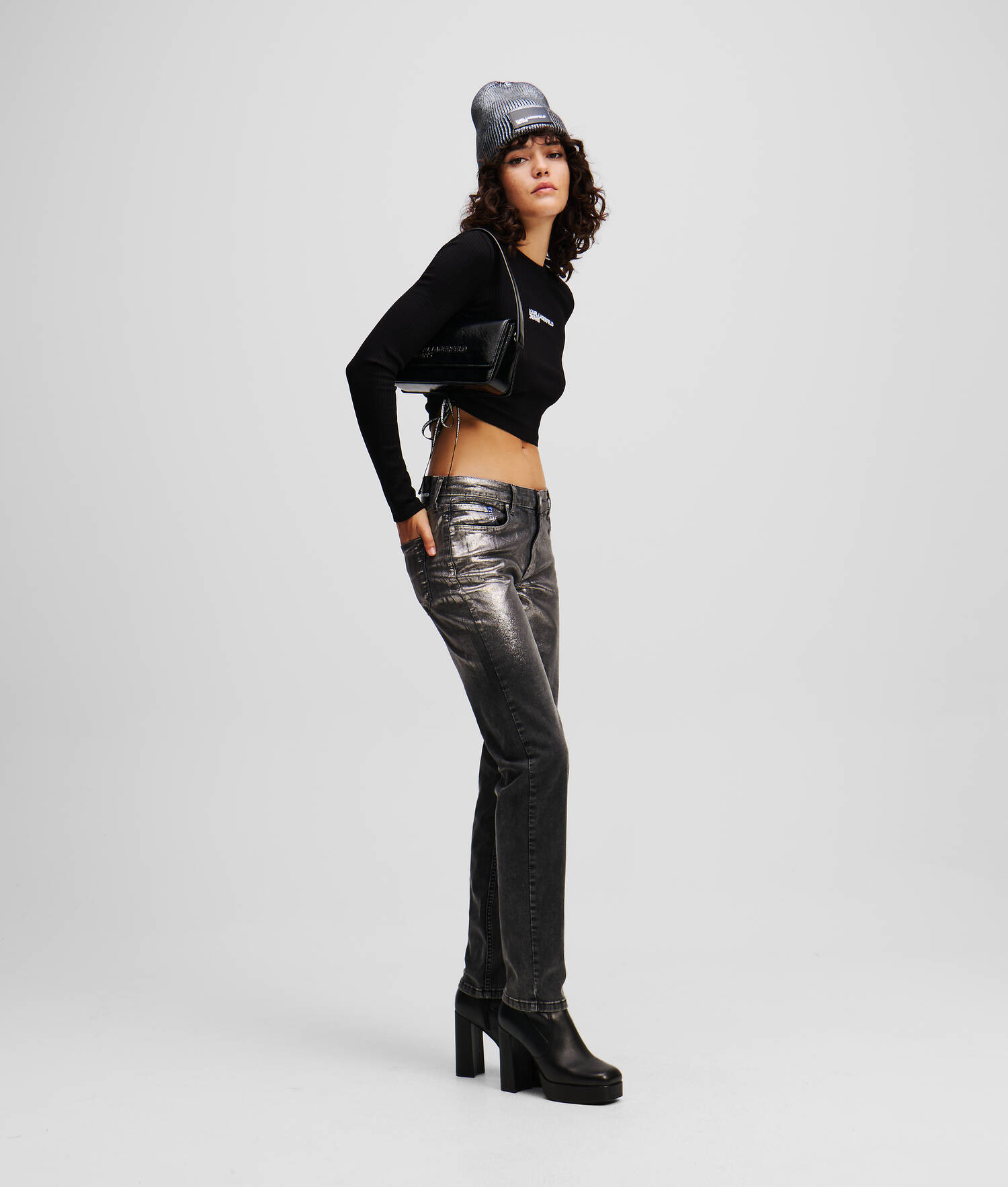 JEAN SLIM ENDUIT TAILLE MI-HAUTE - Noir lavé