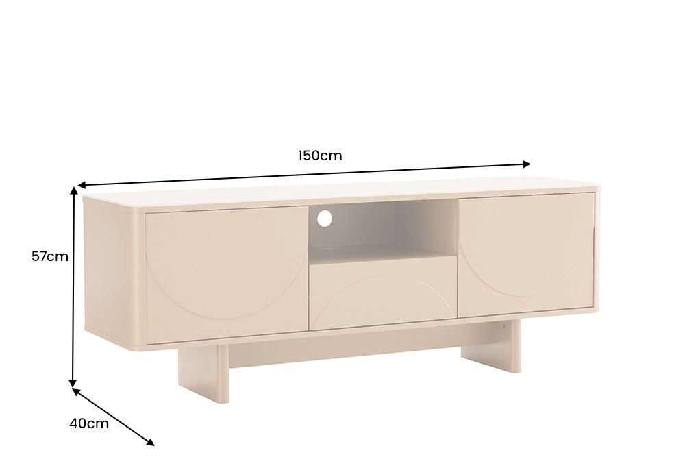 Design TV Board SAVOY 150cm grau beige greige Travertin Keramik mit Schublade 3D-Front