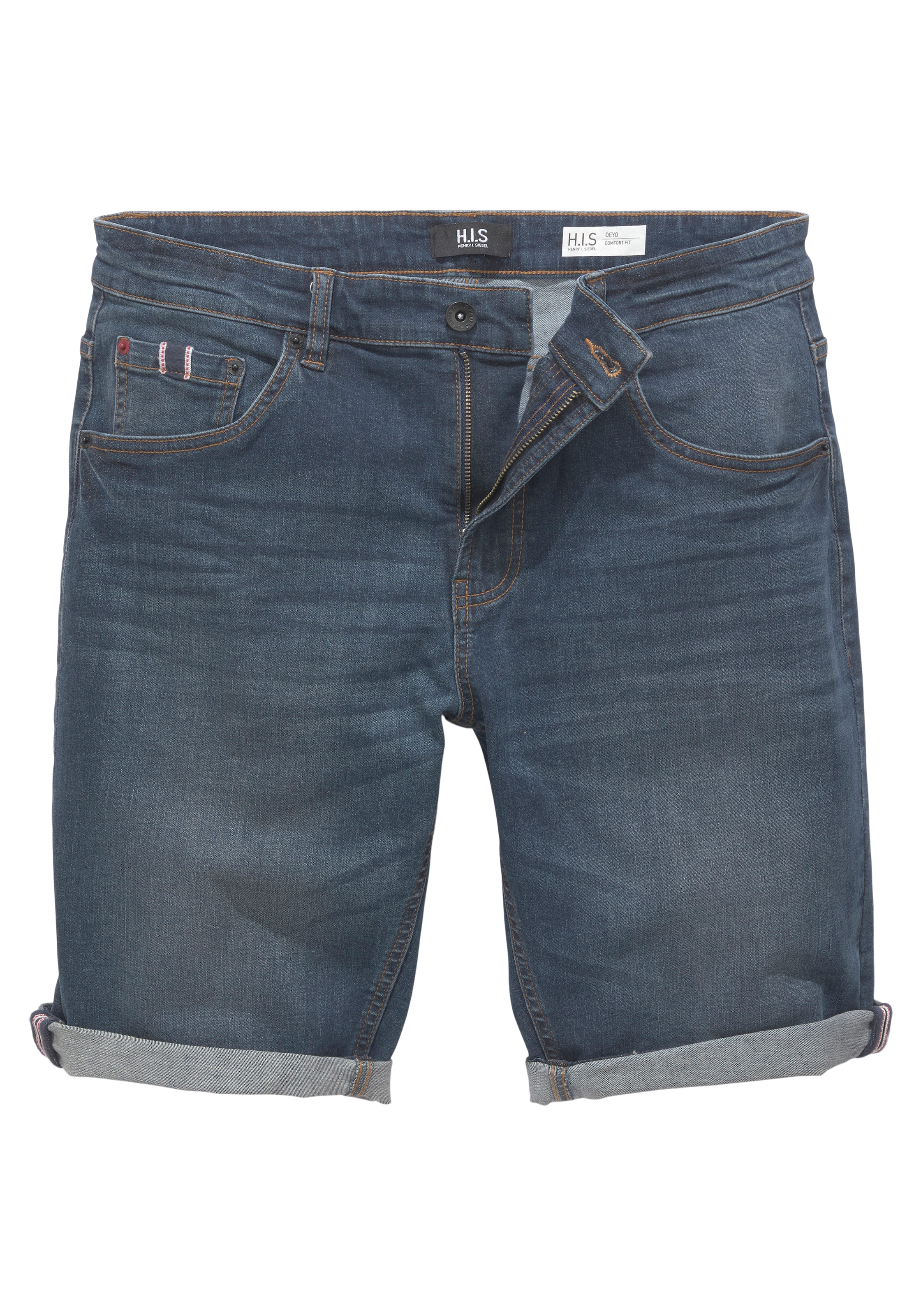 H.I.S Jeansshorts »DEYO«, gerader Schnitt,  Used-Waschung,  niedrige Leibhöhe