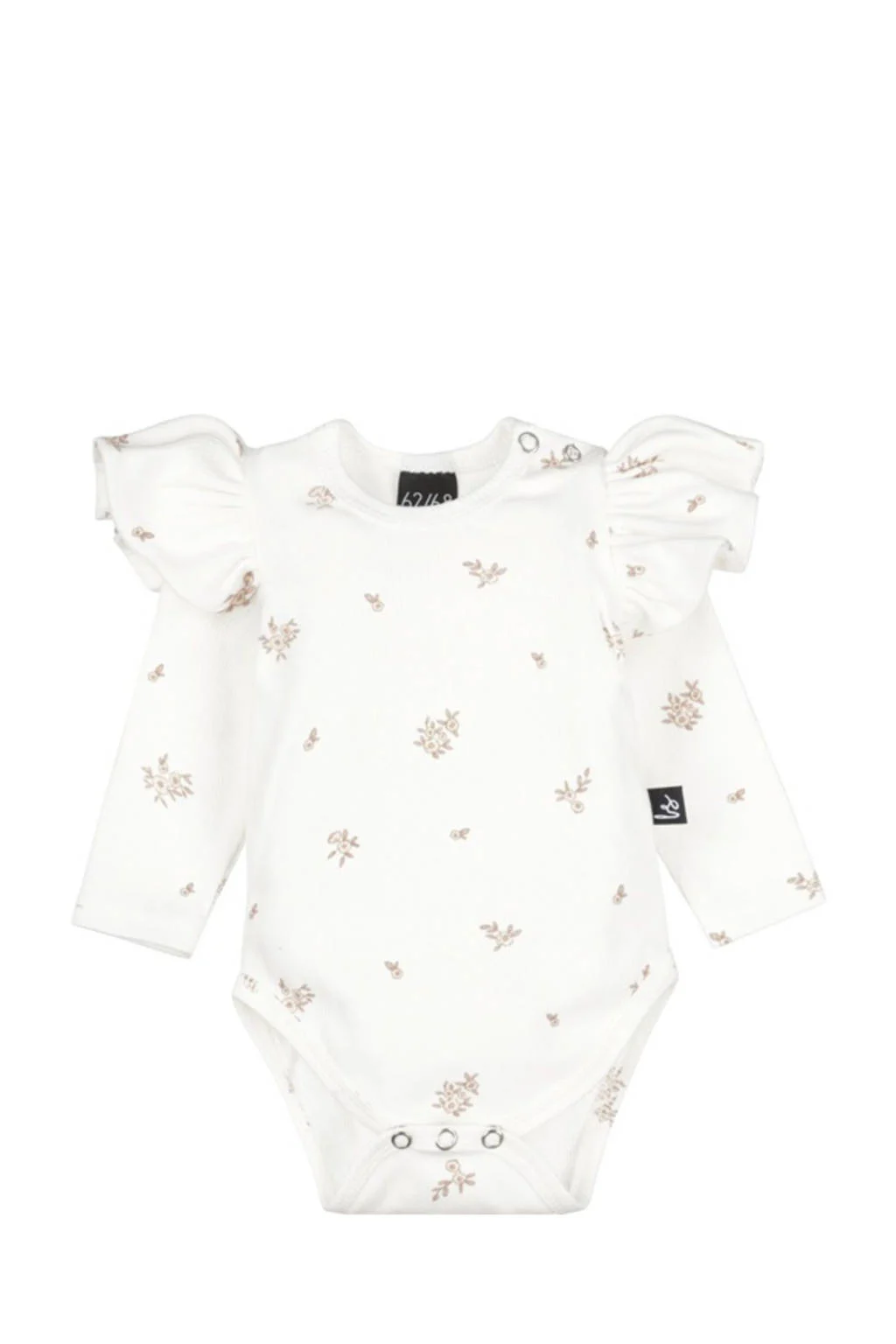 Babystyling romper met ruches offwhite/lichtbruin