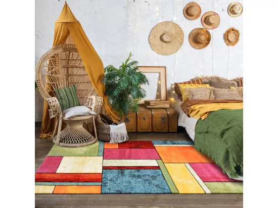 tapis salon 160x230 tissé multicolore rectangle motif géométrique GEOME