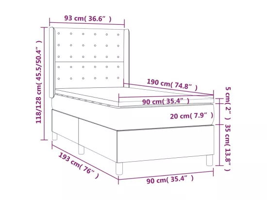 Sommier tapissier avec matelas et LED Bleu 90x190 cm Tissu
