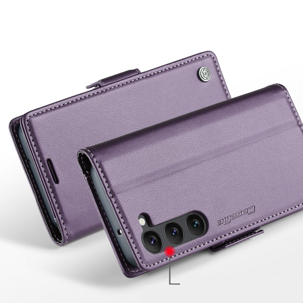 Samsung Galaxy S23 Leder Tasche Flip Wallet Etui mit Kartenfächern Litchi Look (RFID Schutz) - Violett