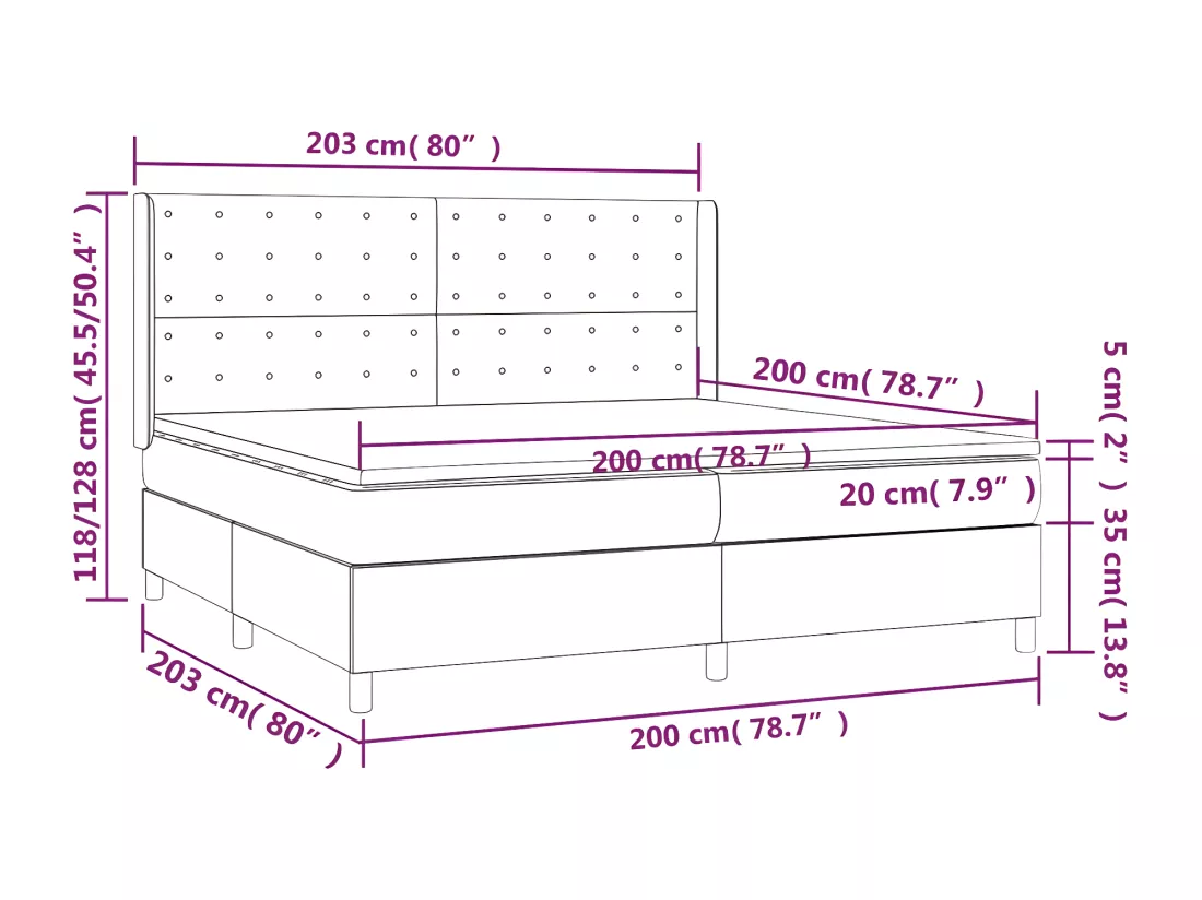 Sommier tapissier et matelas et LED Gris 200x200 cm Similicuir