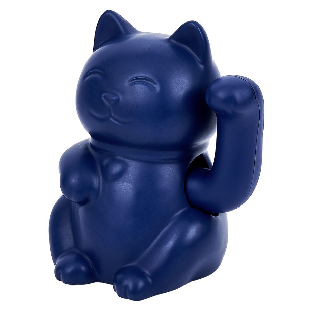 Maneki Neko chat chanceux avec patte en mouvement céramique bleu