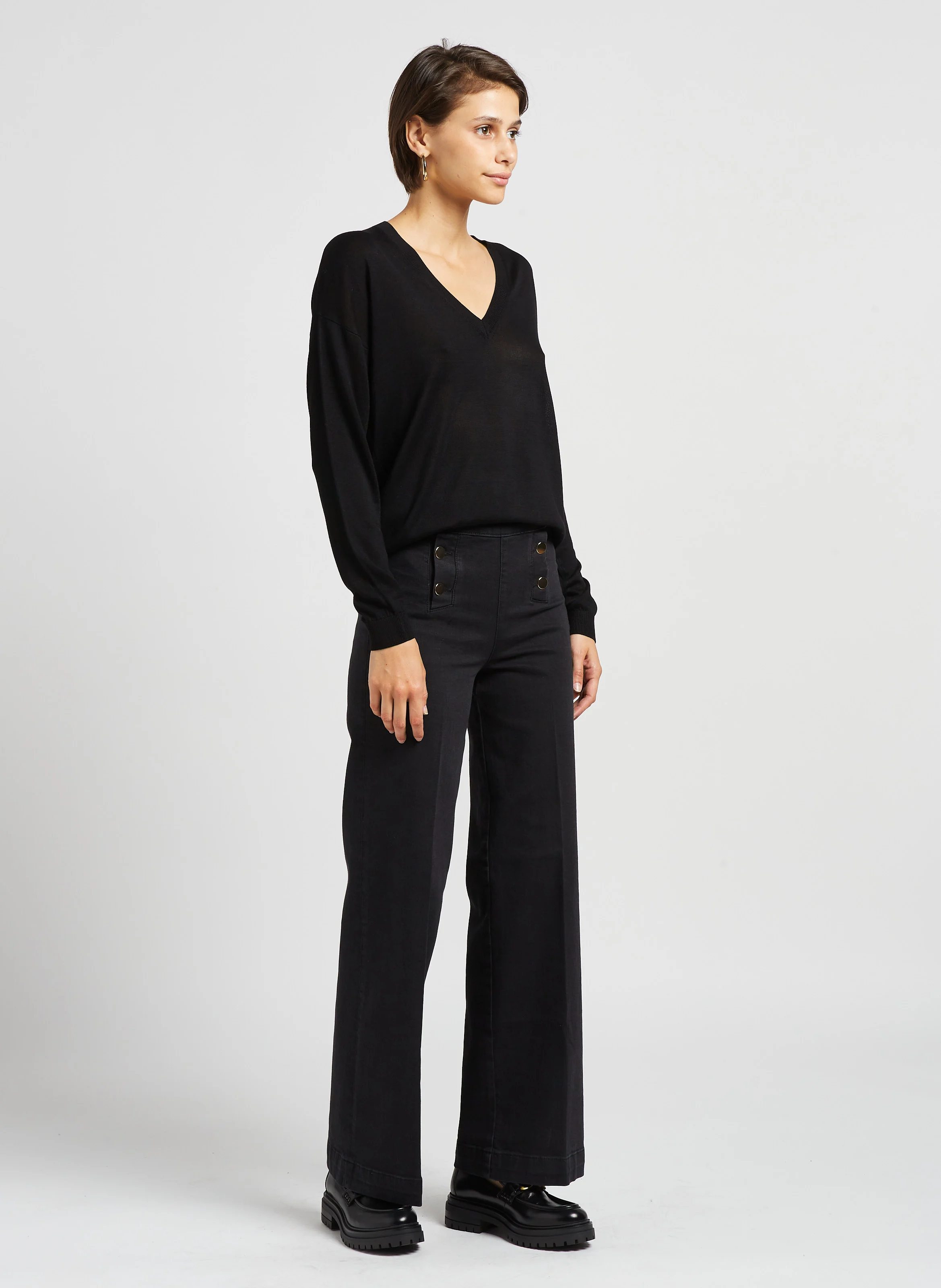 OXAN - Jean large taille haute en coton mélangé | Noir