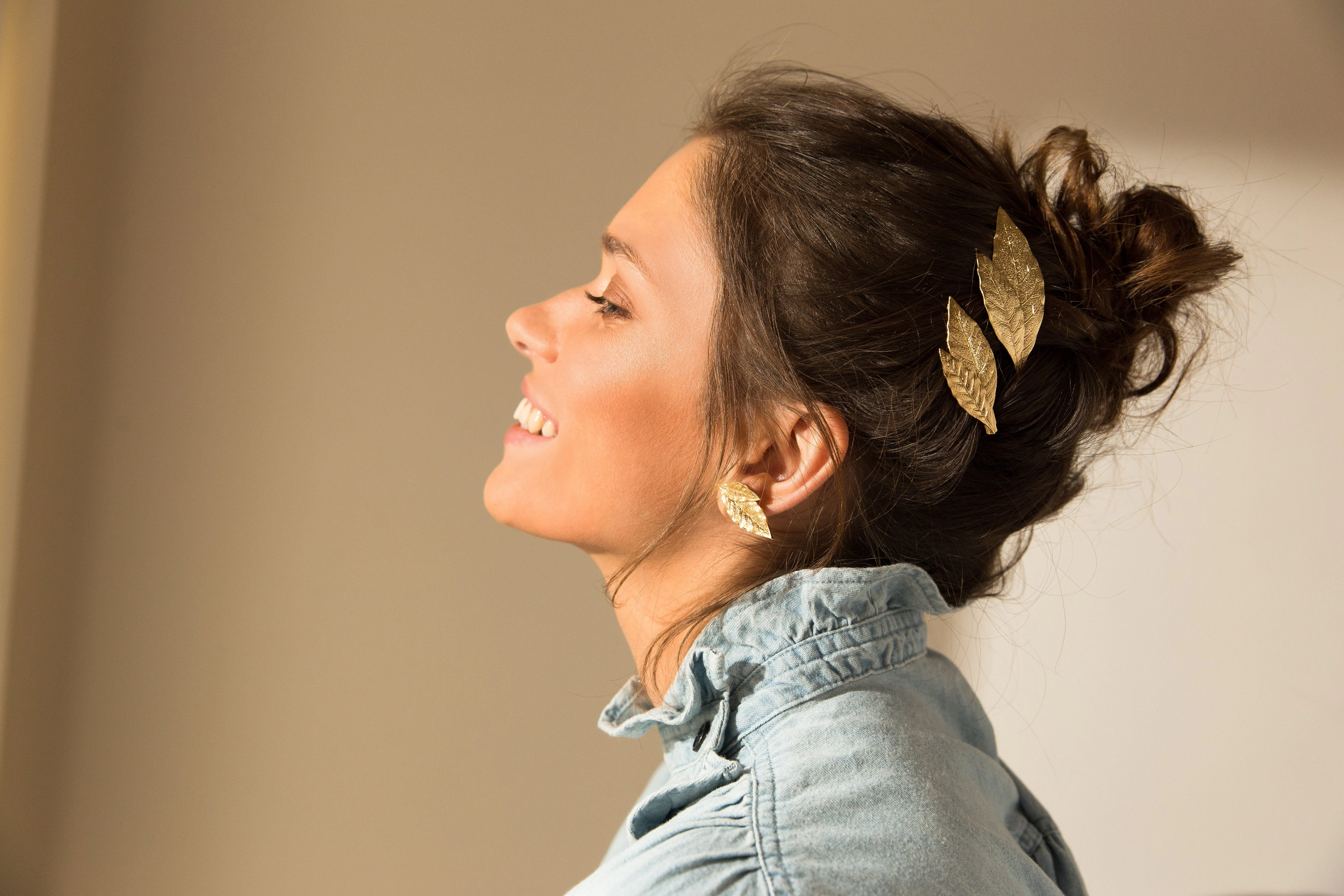 THALIE - Maxi barrette feuilles doré à l'or fin | Argent