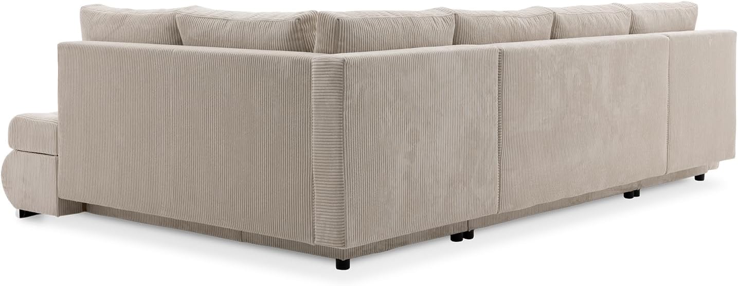 Mebligo - Ecksofa mit Schlaffunktion und Bettkasten Tokio II PRO, 300 cm Breit, Wohnzimmer Eckcouch Ottomane Rechts, Sofa Cord mit Bettfunktion - Sofa Grau (Poso 022)