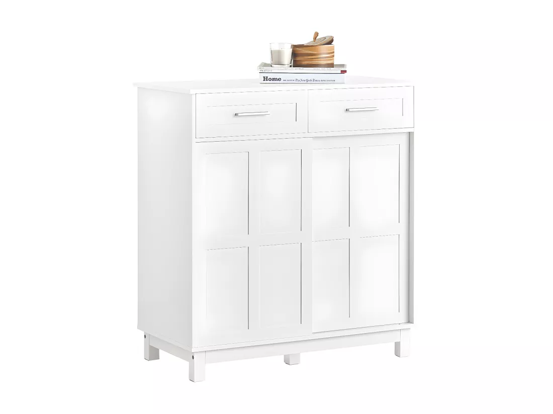 SoBuy FSB84-W Meuble de Rangement Meuble d’entrée Meuble à Chaussures Armoire Multi-rangements avec 2 Tiroirs et 2 Portes Coulissantes