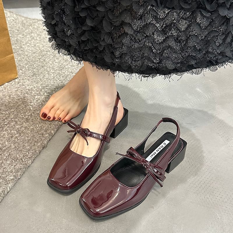 Anjay - Mary Jane slingback sandalen met strik van lakleer