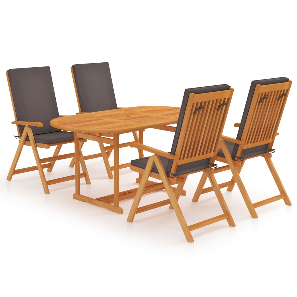 Salon de jardin meuble d'extérieur ensemble de mobilier 5 pièces avec coussins gris bois de teck massif