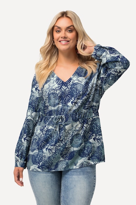 Bluse, maritimer Druck, V-Ausschnitt, Halbarm