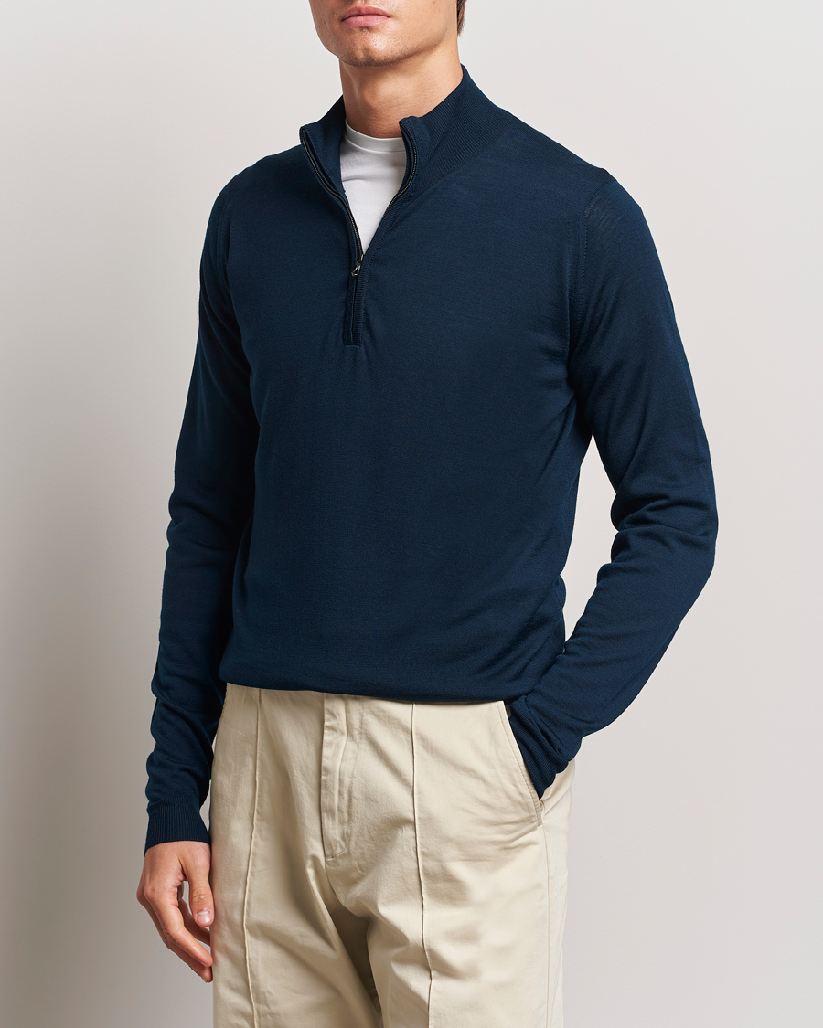 John Smedley Barrow Extra Fine Merino Half Zip Orion Green