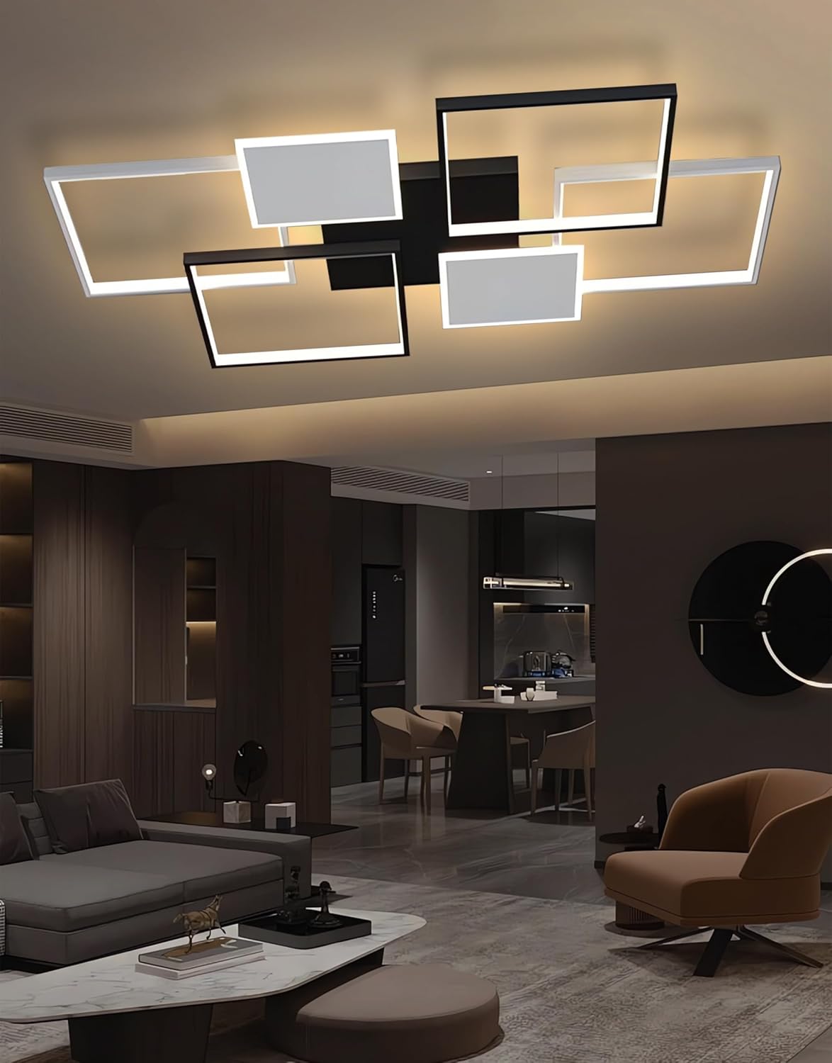 LED-Deckenbeleuchtung Modern Rechteckige Deckenlampen Für Wohnzimmer Dimmbar Mit Fernbedienung Contro Flush Mount Deckenleuchte Für Wohnzimmer Schlafzimmer Stube (Schwarz, 110cm)