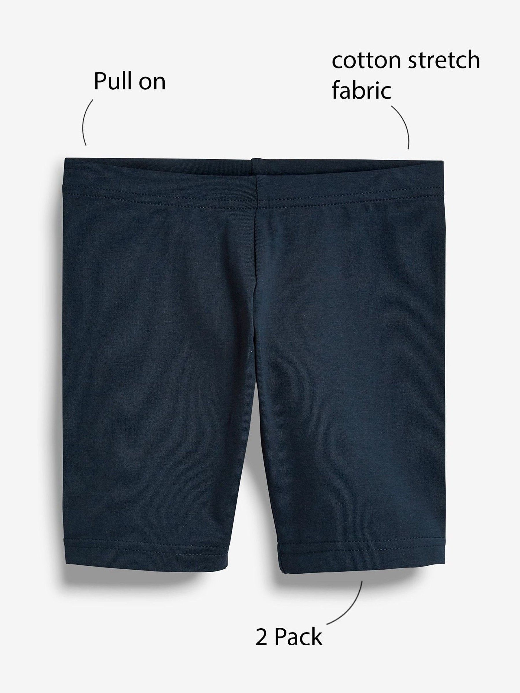 Donkerblauw - Verpakking van 2 stretchy fietsshorts met hoog katoengehalte (3-16jr)