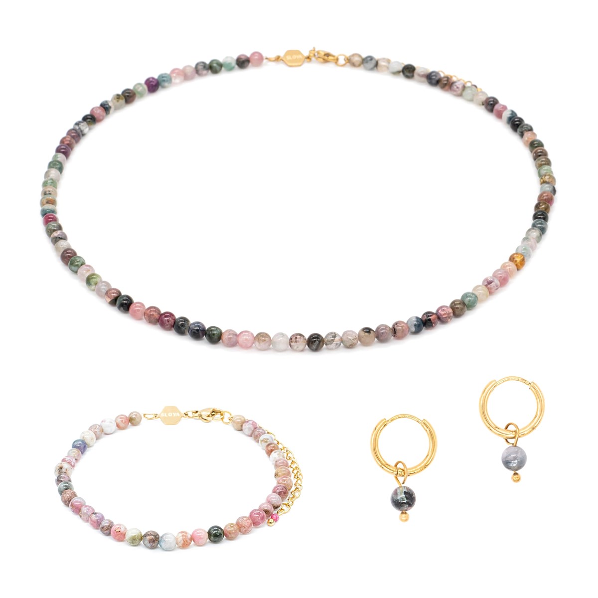 Collier, bracelet et boucles d'oreilles Serena en pierres Tourmaline