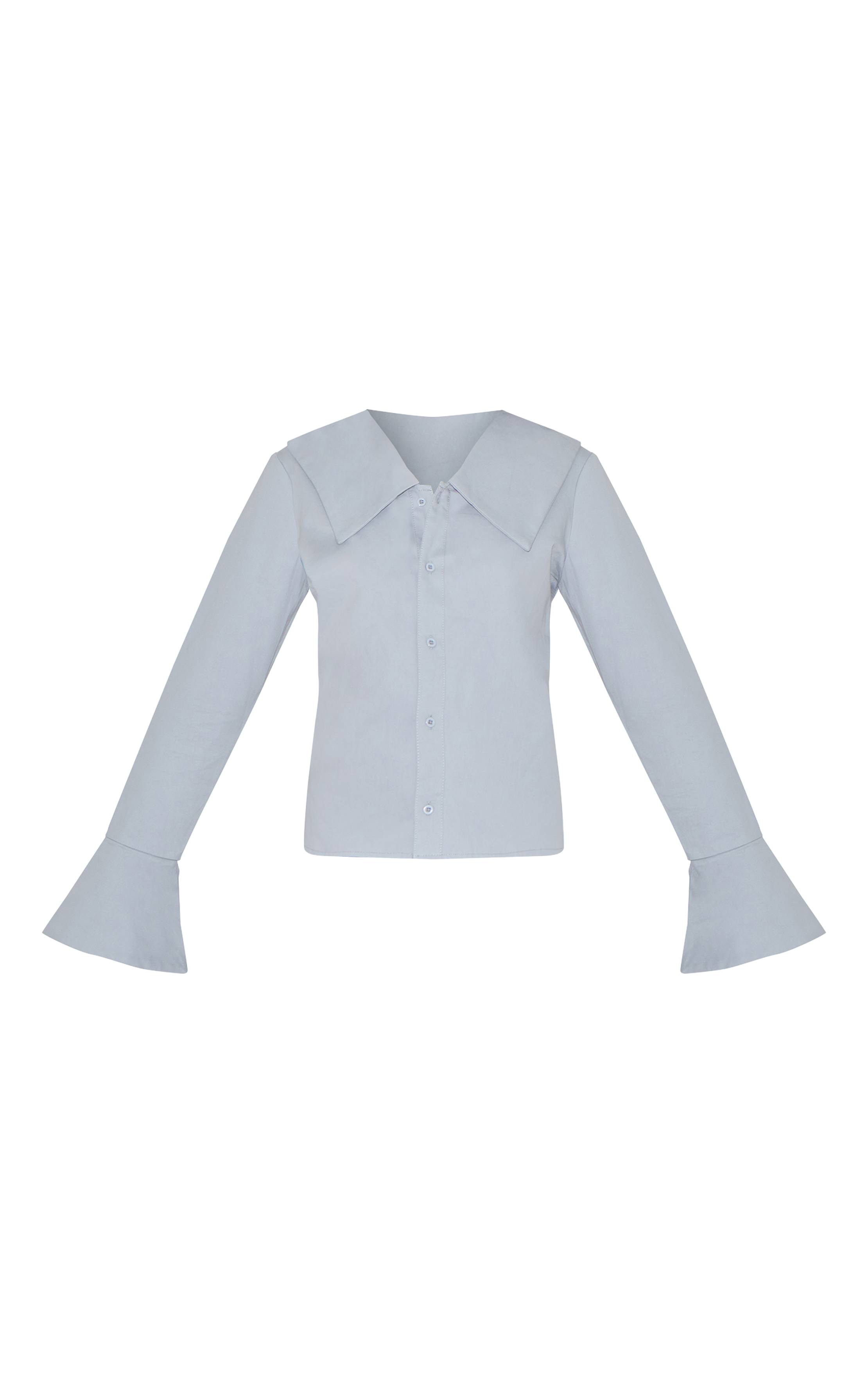 Bleu Chemise À Grand Col