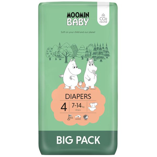 Fraldas Moomin Baby T4 (7-14Kg) 63 Unidades