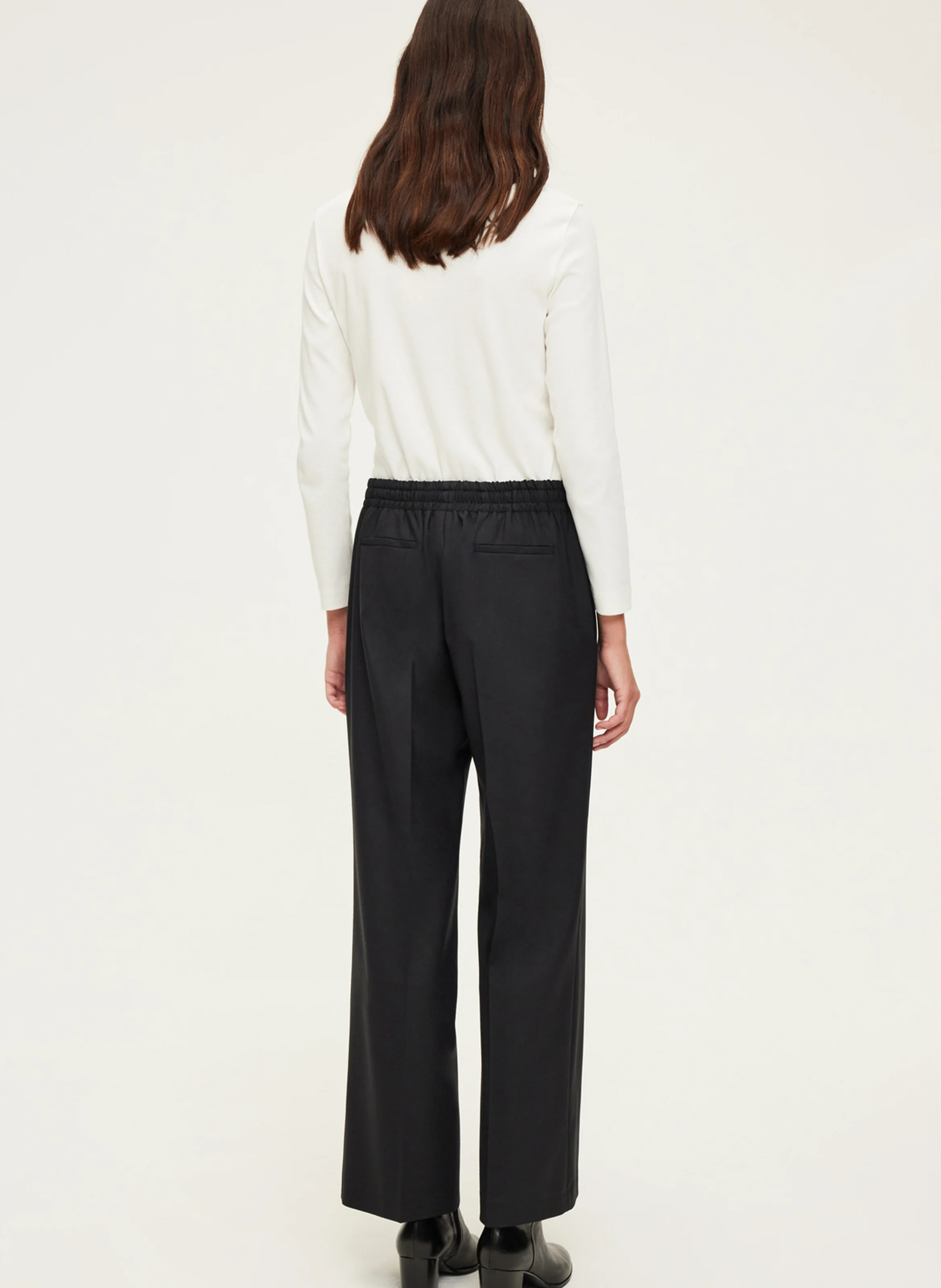 NAYELY - Pantalon large en laine mélangée | Noir