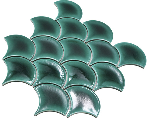 Visschubben keramisch mozaïek FS IC5 ventilator Ice Crackle donkergroen 25,9x27,3cm