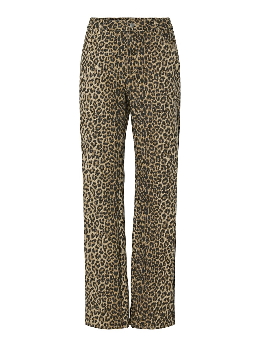 PEÇAS<br>Calça jeans reta de cintura alta com estampa de leopardo