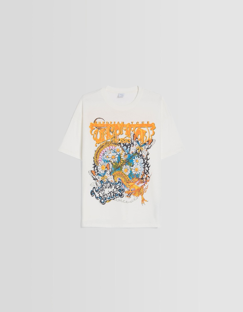 Camiseta oversized de manga curta estampada