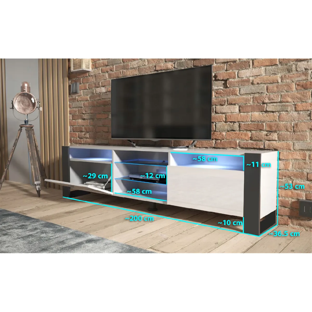 DUSINE Meuble TV 200 CM LOVY - Blanc