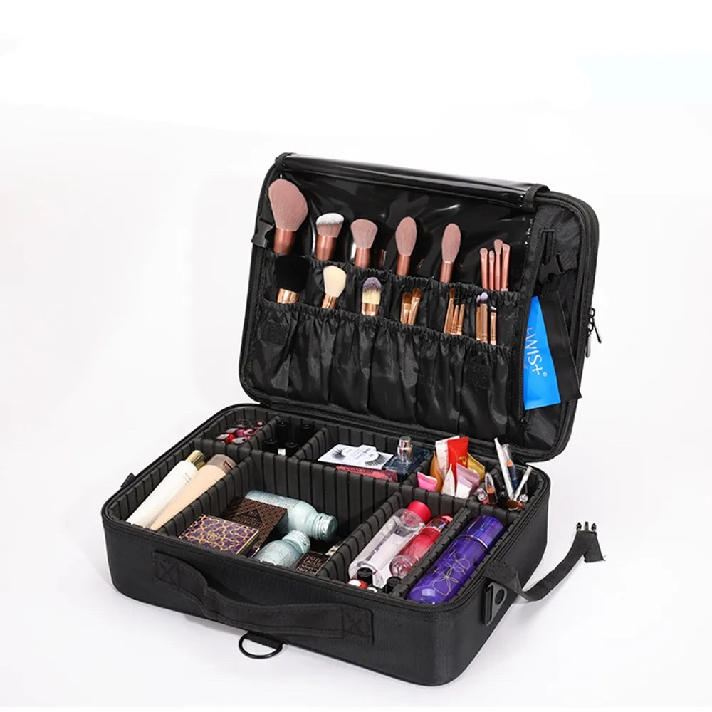 (37x12x28cm) Wasserabweisende Kosmetik Tasche Schminkkoffer Necessaire Beauty Make Up Organizer Reisetasche - Schwarz