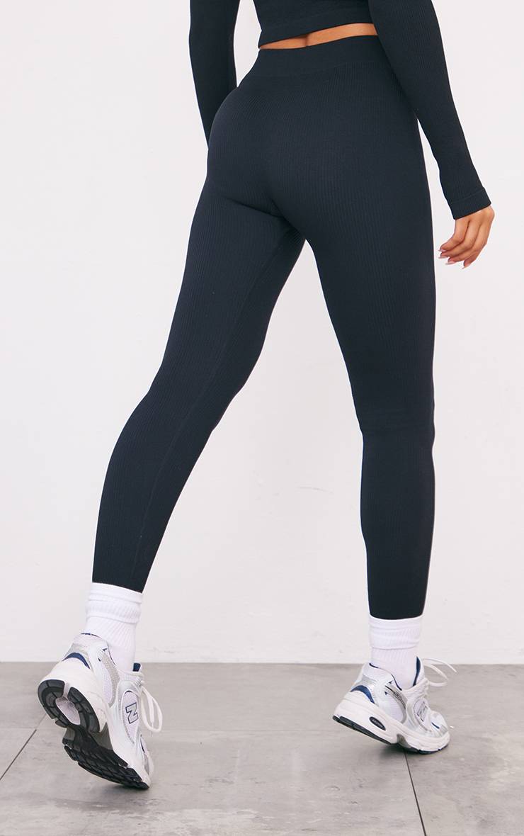 Noir Legging Côtelé Sculptant À Détails Contour