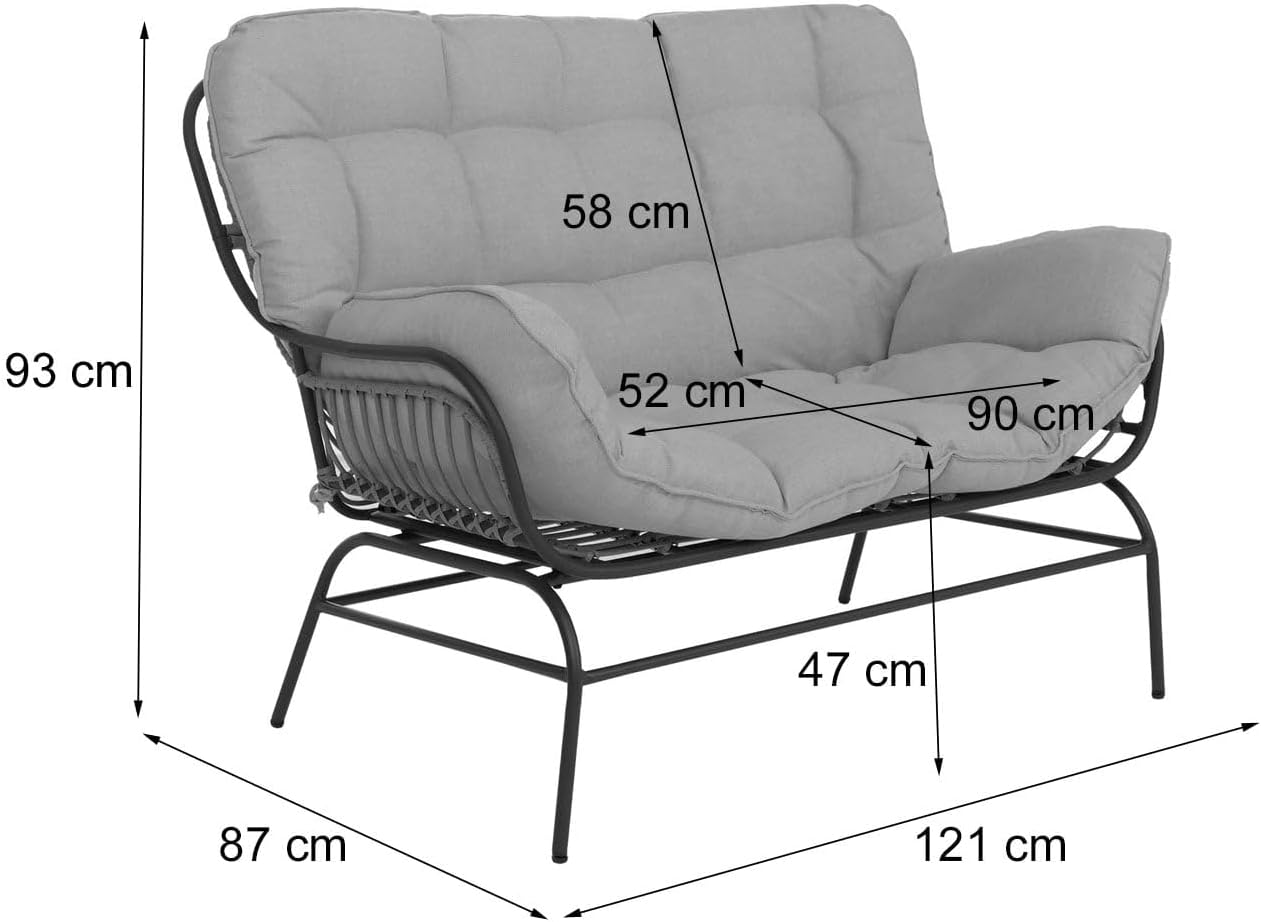 Lounge-Set HWC-P75, Gartengarnitur Sofa Sitzgruppe, Stoff 220g/m² Poly-Rattan Metall - hellgrau, Polster beige
