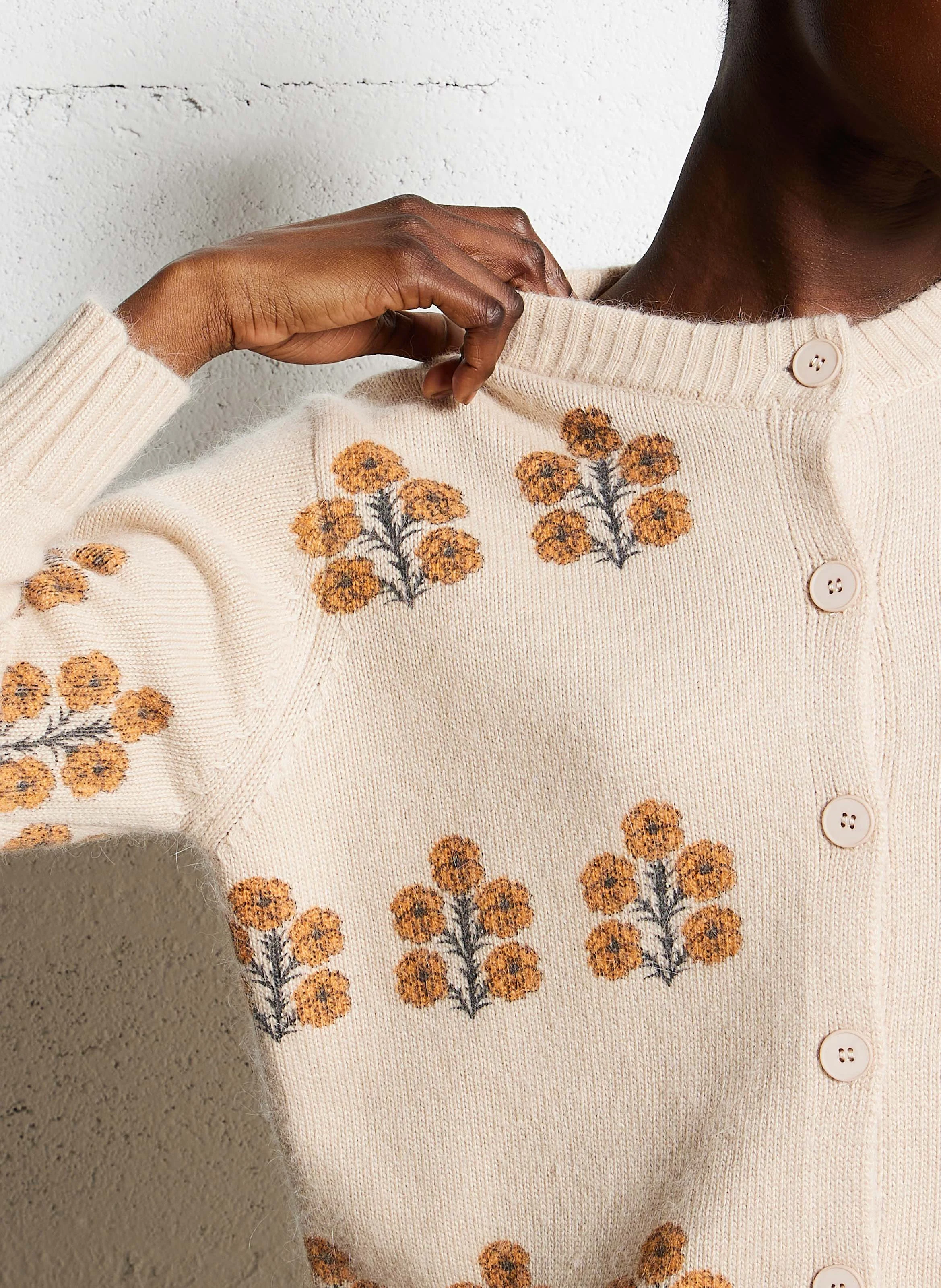 BELEN ASTER - Cardigan droit à motifs| Beige