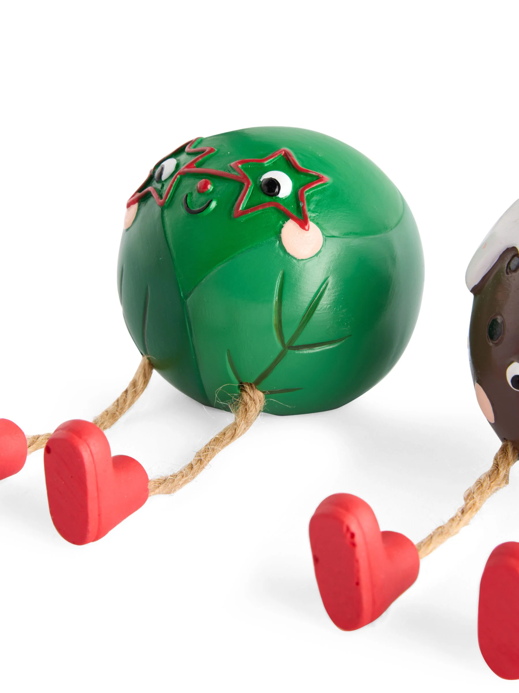 Set van 2 Sprout- en Pudding-Kerstmis Ornamenten met bungelende pootjes