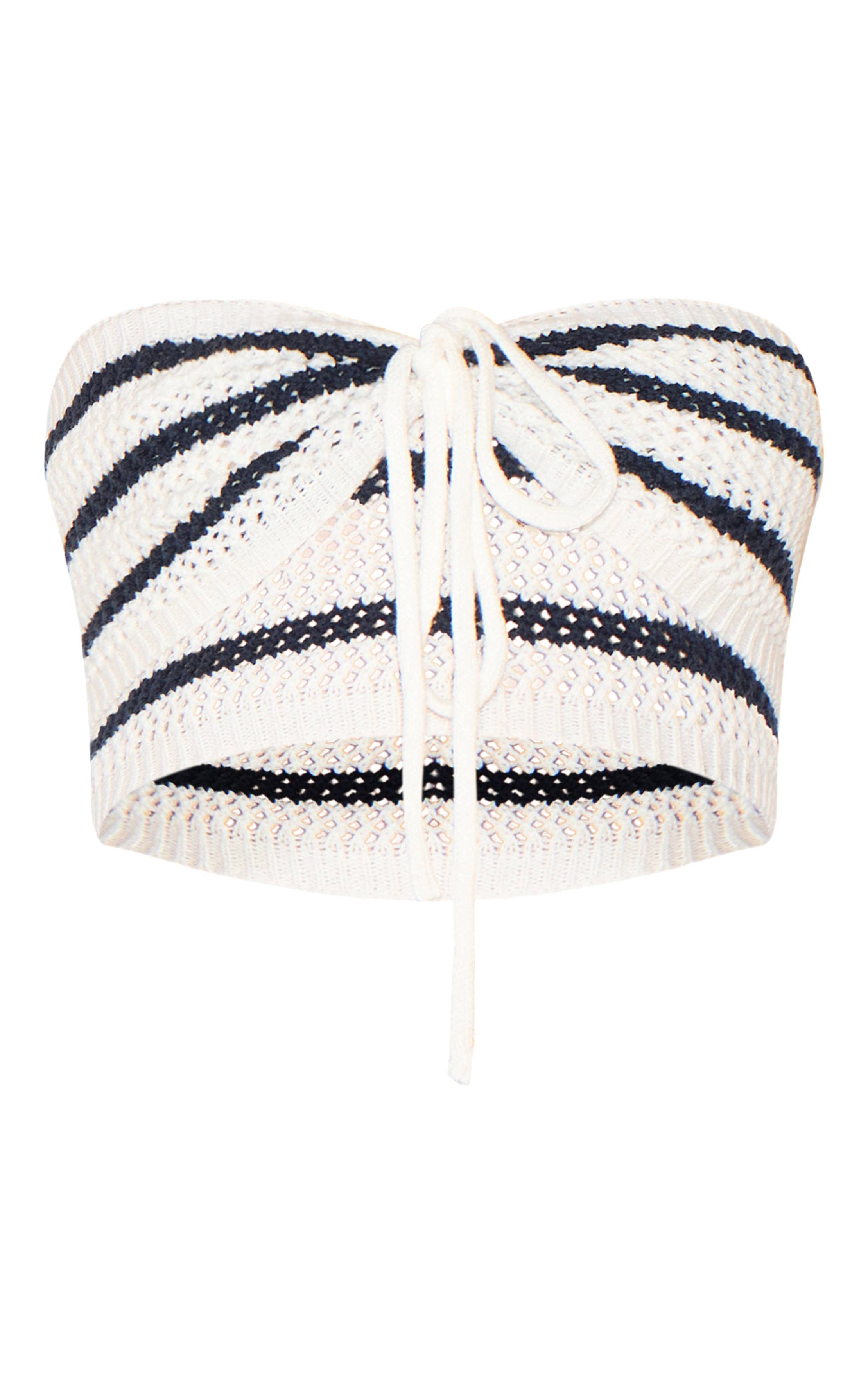 Bleu Marine Haut Bandeau En Crochet À Rayures