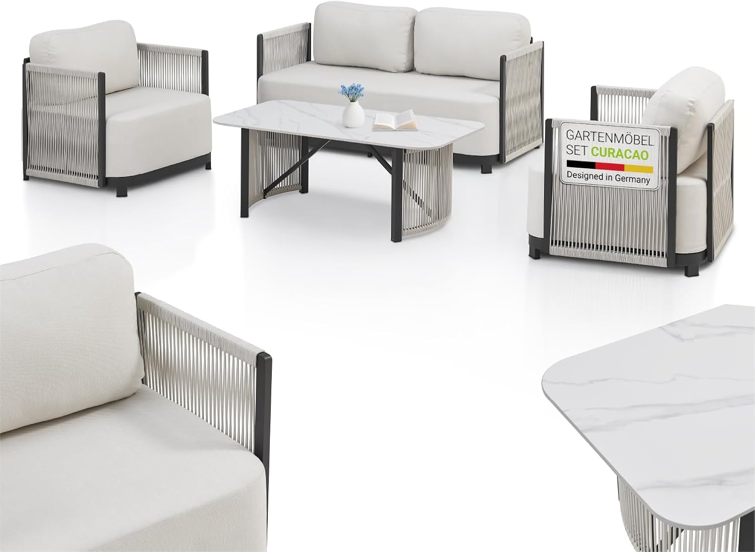 Juskys Premium Outdoor Lounge Curacao - Modernes Gartenmöbel Set, wasserabweisendes Olefin, wetterfest - Möbel für Garten & Terrasse, Gartenlounge