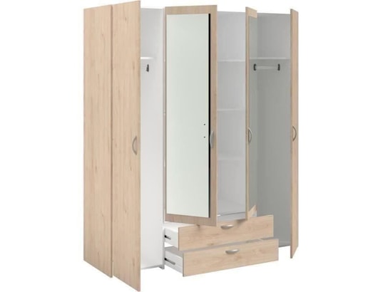 PARISOT - Armoire varia - décor chene et blanc - 4 portes - 2 tiroirs