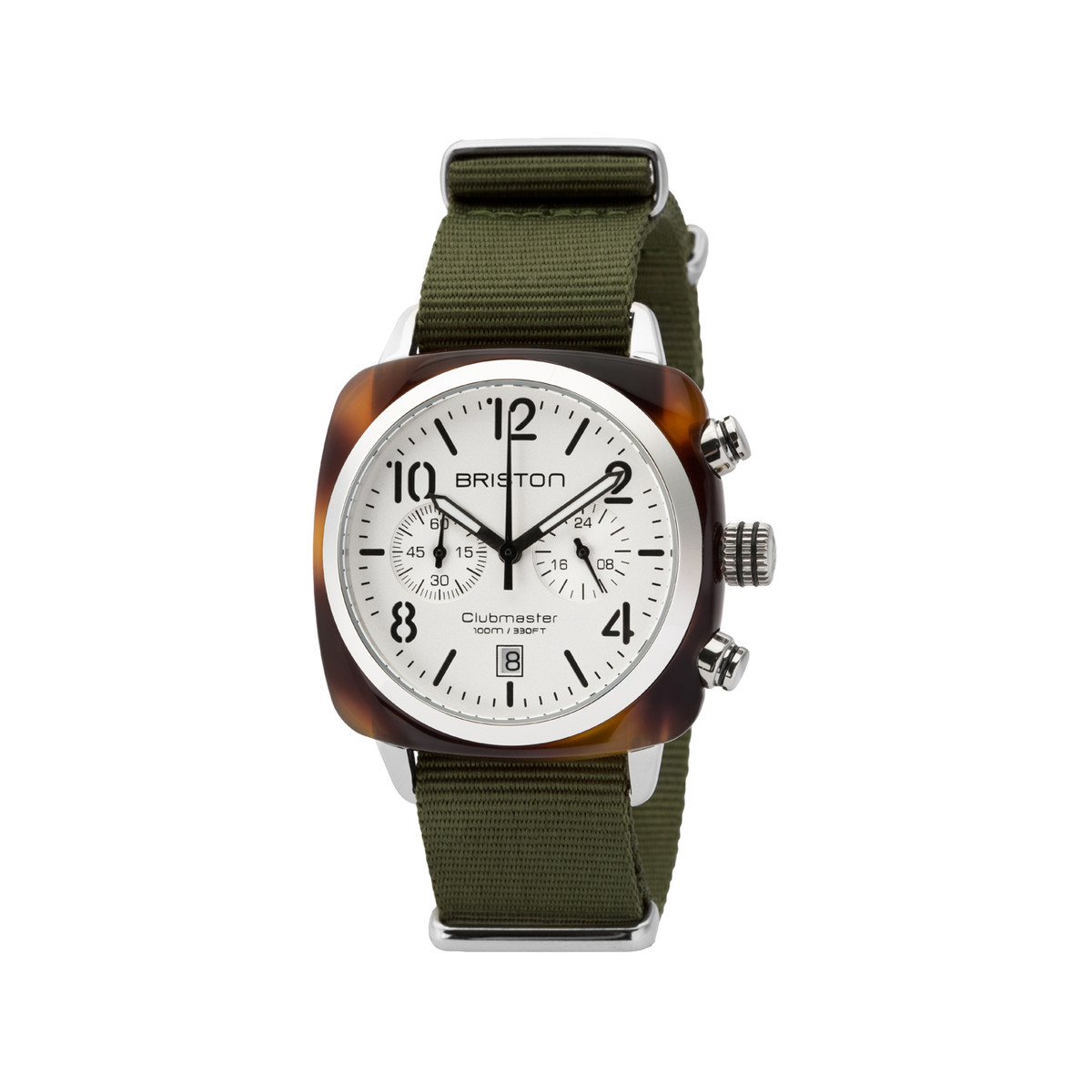 Montre BRISTON clubmaster classic chrono homme bracelet tissu vert kaki